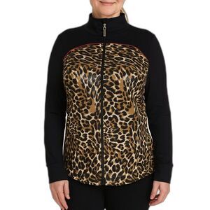 Allison Daley Women’s Petite Leopard Print Zip-Front Active Jacket | Large
